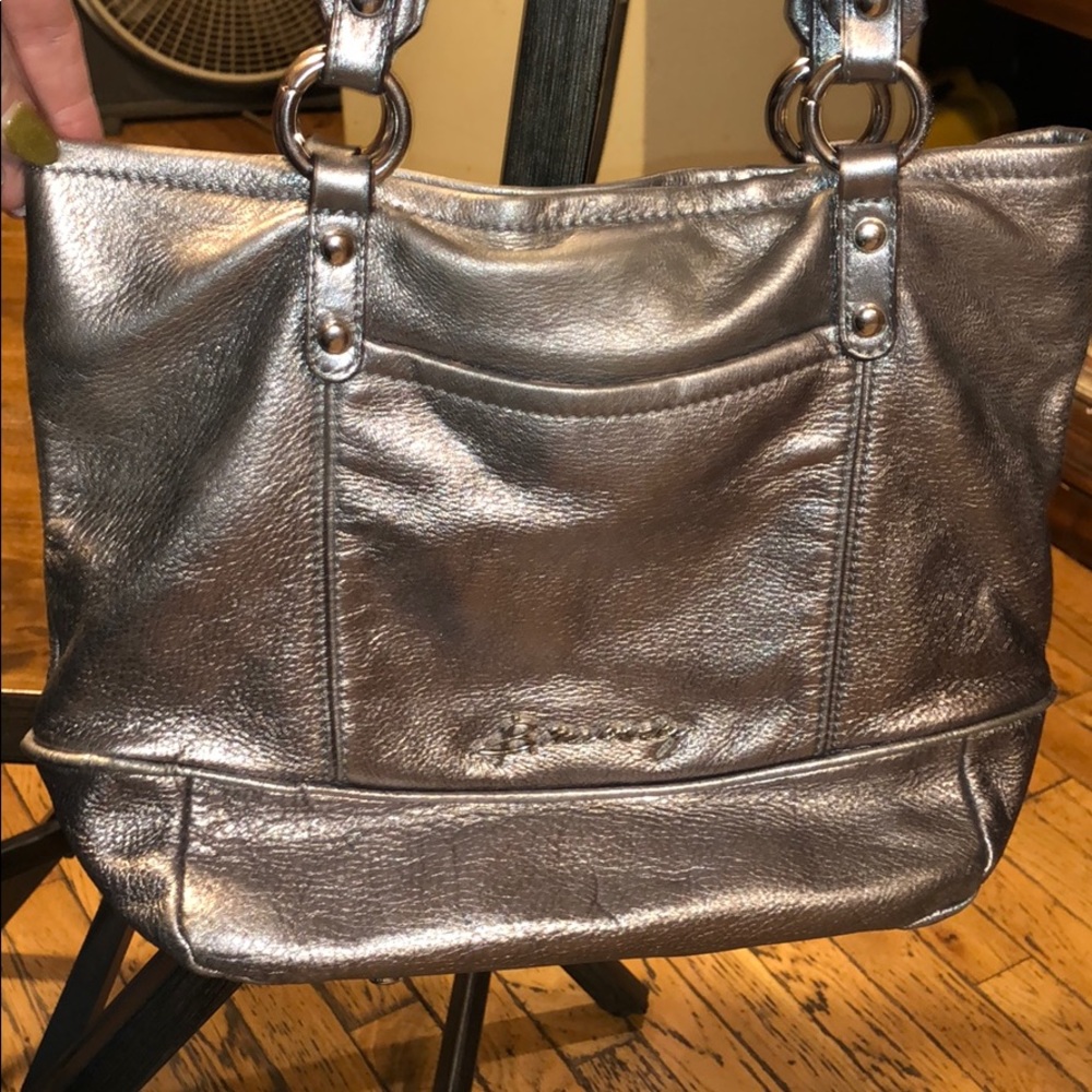 B Makowsky Grey Genuine Leather Tote
